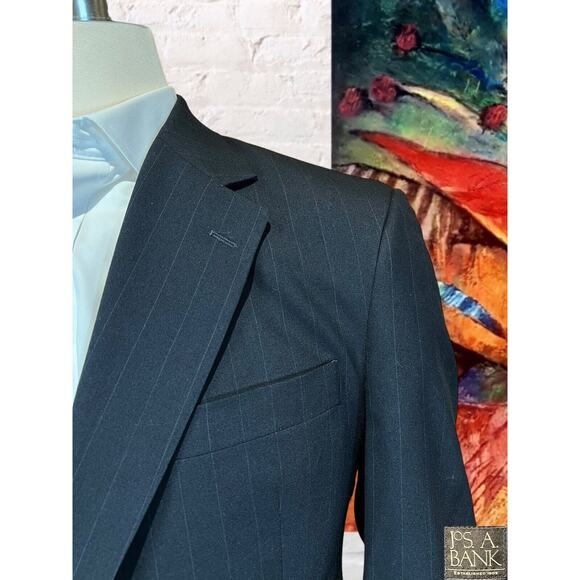 Jos A Bank 41R 32W Navy Blue Pinstripe 2 Piece Suit Jacket Pants Set - Picture 3 of 16